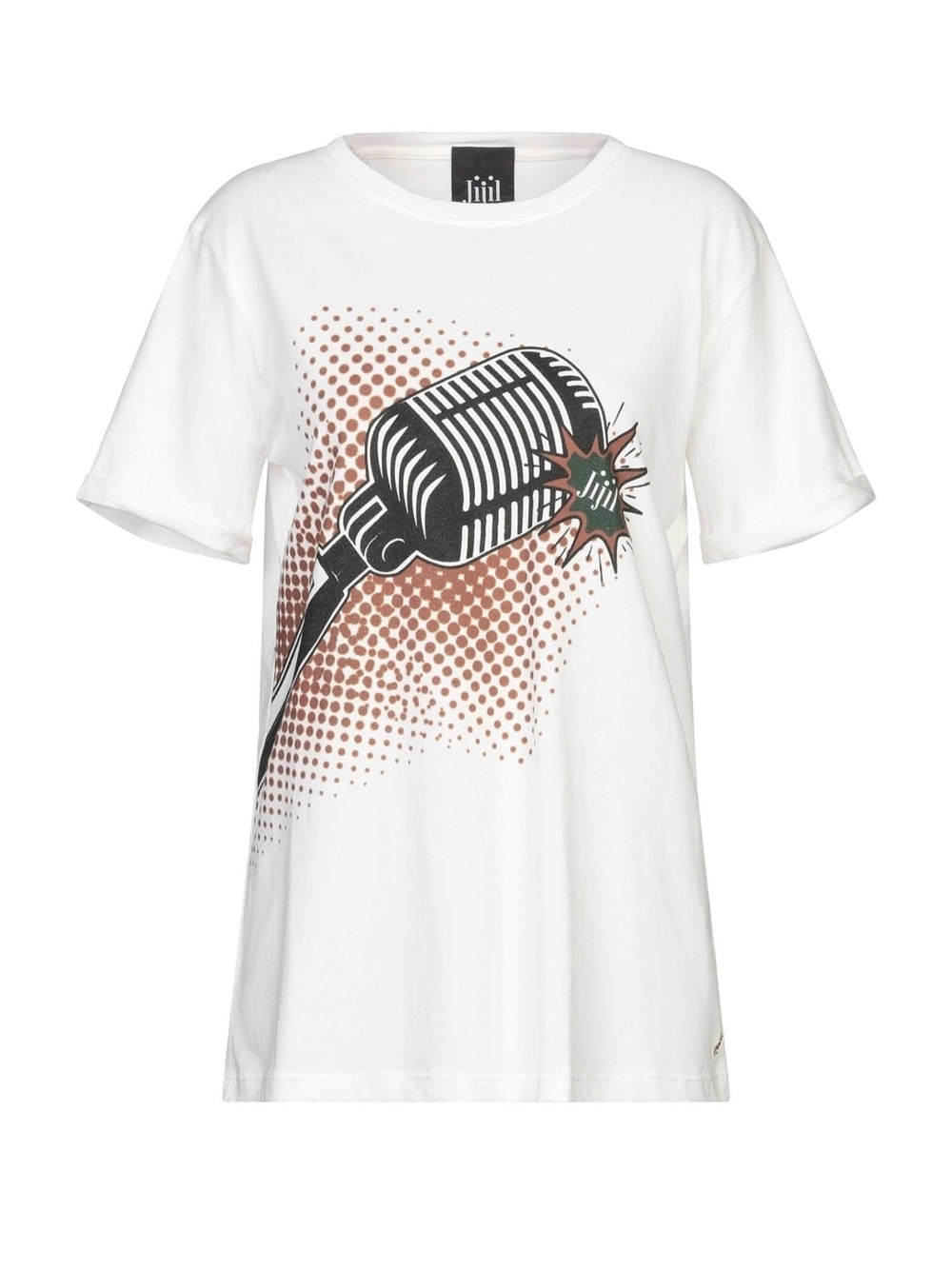 Designer Jijil White Short-Sleeve Tee with Retro Microphone Graphic